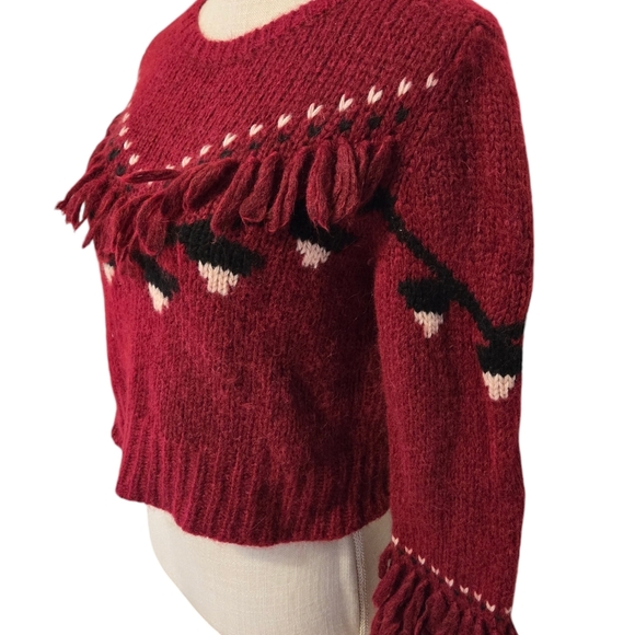 Love Shack Fancy Long Sleeve Crop Cable Knit Pullover Sweater Red Sz S Brat Y2k - Picture 2 of 5